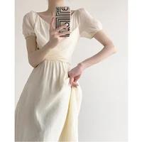 spring and summer retro high quality temperament dress 2022 womens french sexy v neck solid color dress