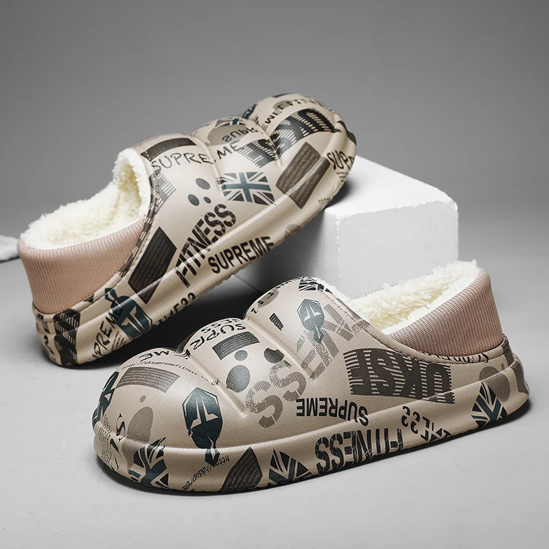 

Мужские зимние меховые домашние тапочки, хлопок, базовая нескользящая подошва, мягкая уличная плюшевая домашняя обувь на плоской подошве и...