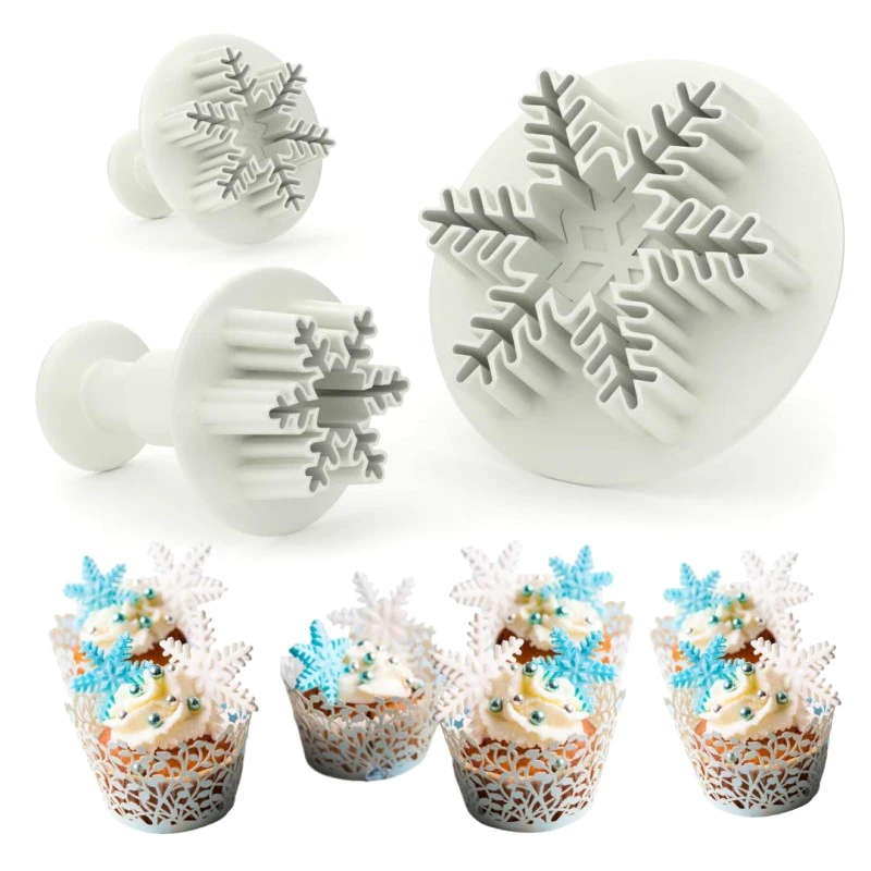 

3pcs Christmas Snowflake Cookies Biscuit Mold Cookie Cutters Xmas Party Dessert Cupcake Embossing Cutting Mold Decorating Tools