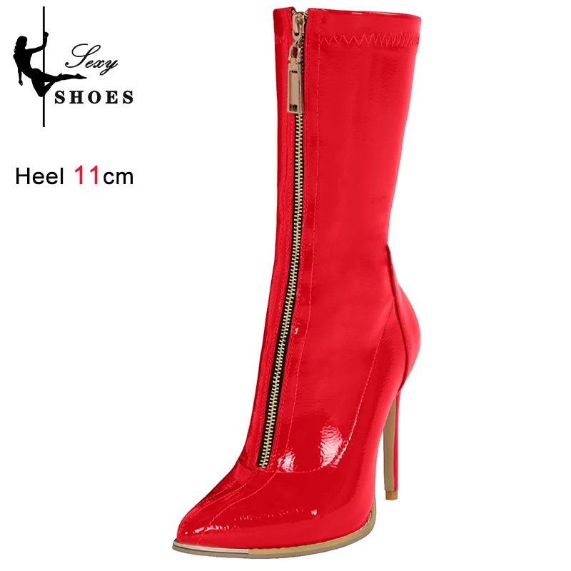 Ботильоны женские на высоком каблуке заостренный носок молния спереди тонком