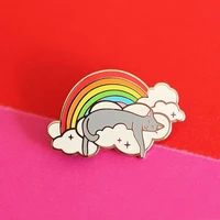 cat sleeping on rainbow cloud brooch metal badge lapel pin jacket jeans fashion jewelry accessories gift