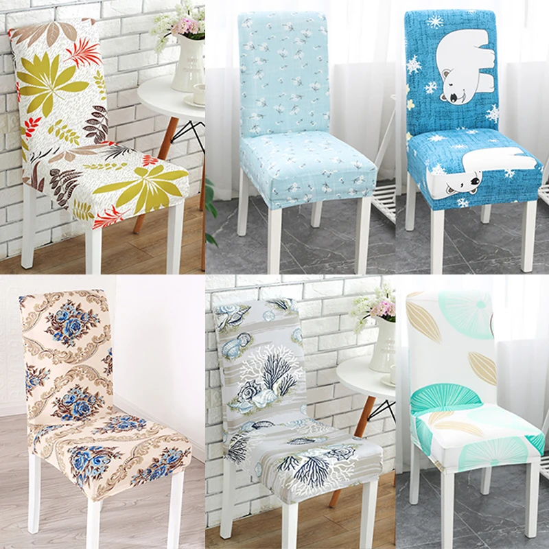 

1PC Printed Chair Cover Dining Room Elastic Chair Covers Stretch Home Office Chair Case Anti-dirty Removable Chair Slipcover