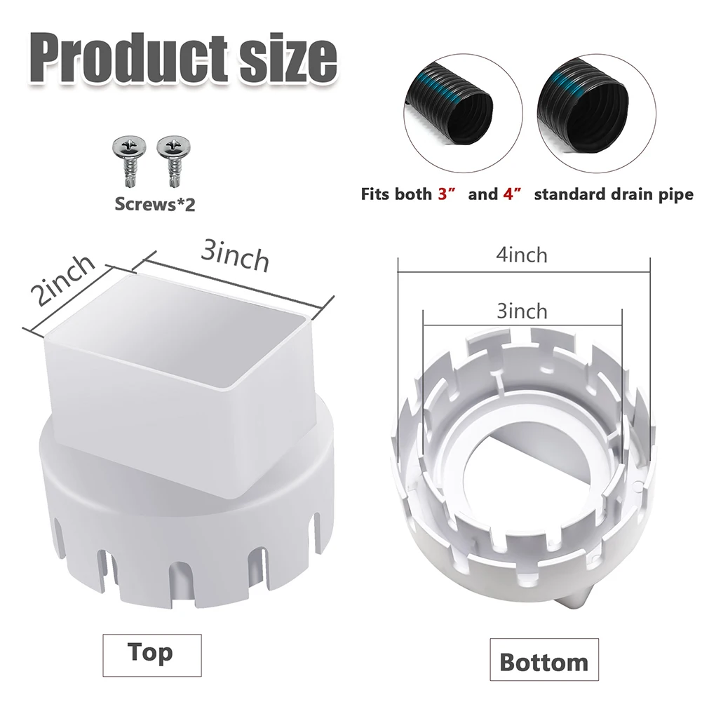 

Downspout Adapter Pipe Convertor Pipe Fittings With Screws Kits 3x4/2x3inch Durable For Corrugated Landscape Pipe