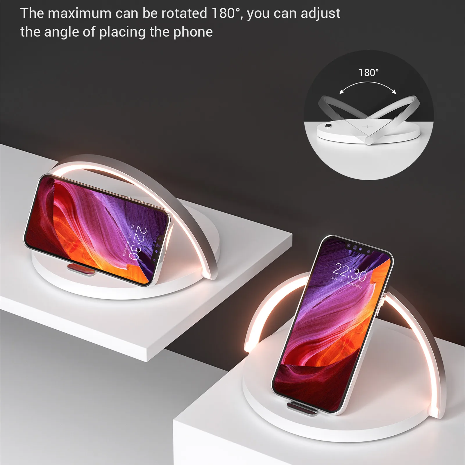 

Fast wireless charger Table lamp Adjustable Angle touch switch for IPhone phone holder Samsung Huawei Xiaomi Bedroom light