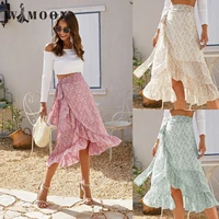 summer strap split irregular floral chiffon long skirt asymmetrical lace up elegant flowing polyester ladystyle woman skirts
