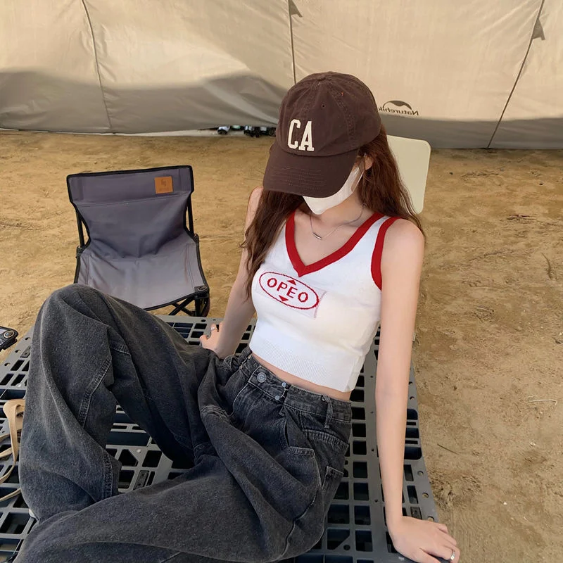 Облегающий Повседневный пляжный Трикотажный жилет с буквенным принтом в