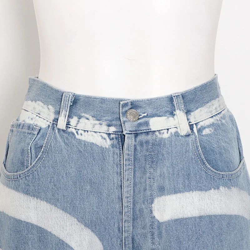 Australia High Waist Casual Print Loose Jeans Wide Leg Pants 2021 Women Street Aesthetic Clothing Blue Jean Vintage Denim Pants