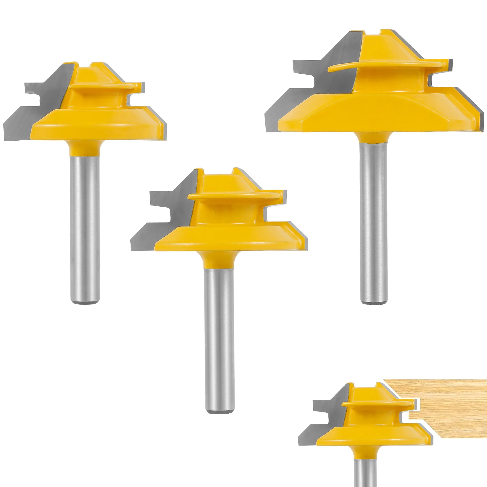 

New 3Pcs 45° Lock Miter Router Bit Set Carbide Tipped Joint Router Bit Kit with 1/4inch Shank Woodworking Milling Cutter Tool