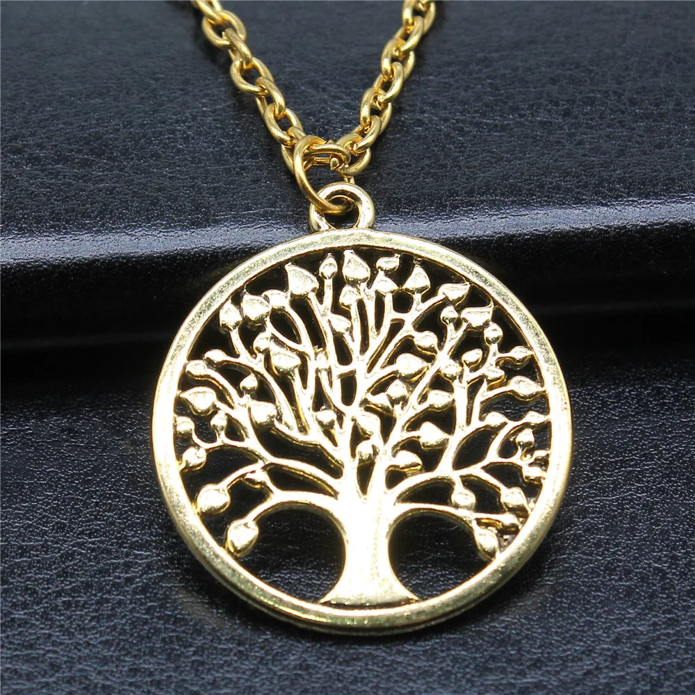 Ожерелье с кулоном «Древо жизни» для мужчин и женщин, длинная цепь в винтажном стиле, 2 цвета, 38x34 мм