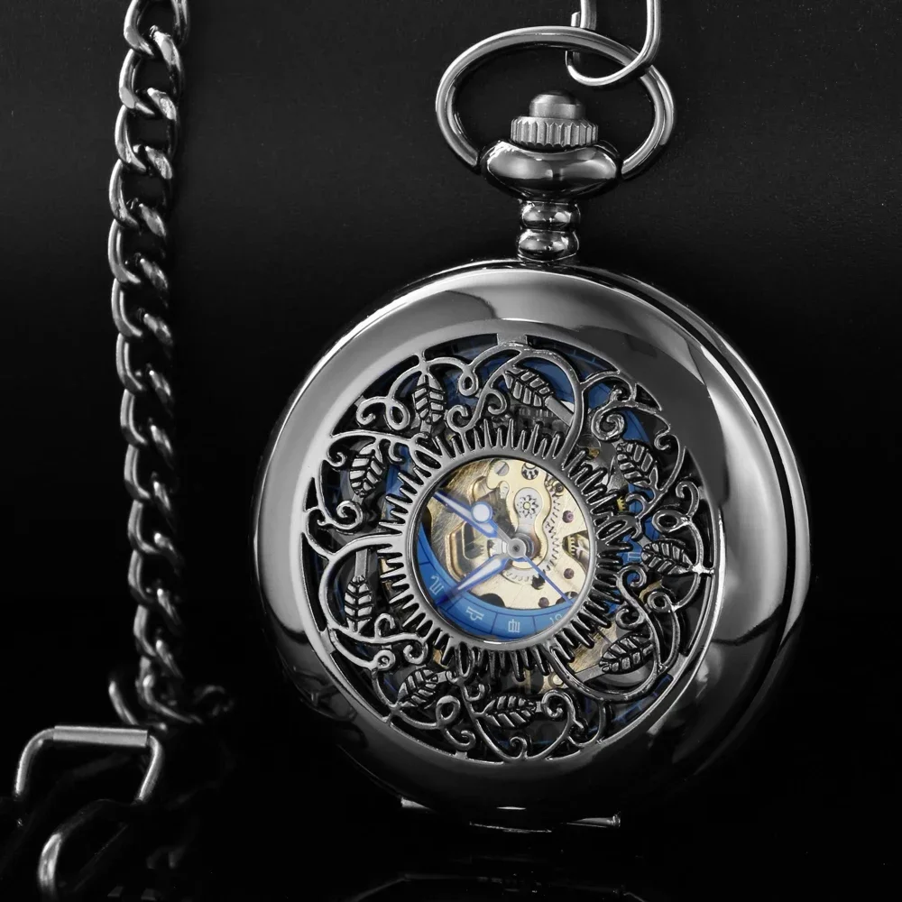 Черные ретро механические карманные часы для мужчин и женщин FOB ручной ветер