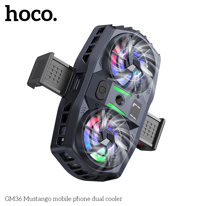 Фото HOCO GM36 двойной вентилятор для телефона ледяное охлаждение универсальный кулер для мобильного телефона долговечный более сильный охлаждающий вентилятор цифровой дисплей №3
