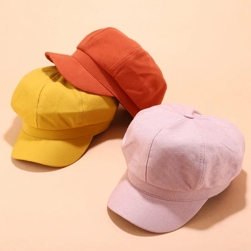 

Fashion Solid Color Octagonal Hat Ladies Autumn Winter All-Match Beret Corduroy Hats Retro Art Painter Caps Warm Peaked Cap