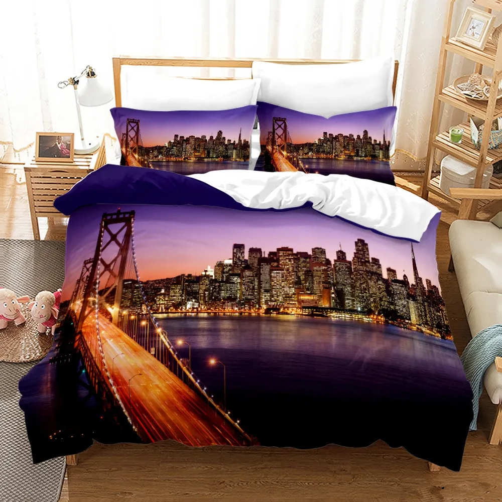 

New York City Night View Bedding Set Queen King Size Soft Home Textile Bedclothes Comforter Cover / Duvet Cover Pillowcase Set