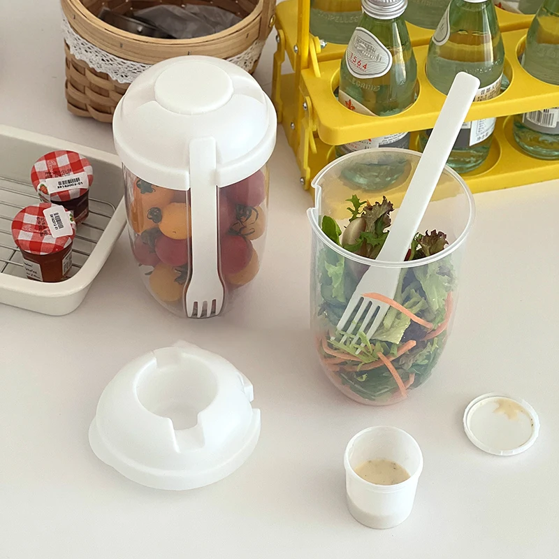 

Portable Breakfast Cereal Nut Yogurt Salad Cup Container Set with Fork Sauce Cup Lid Cup Bottle Food Storage Bento Lunch Box