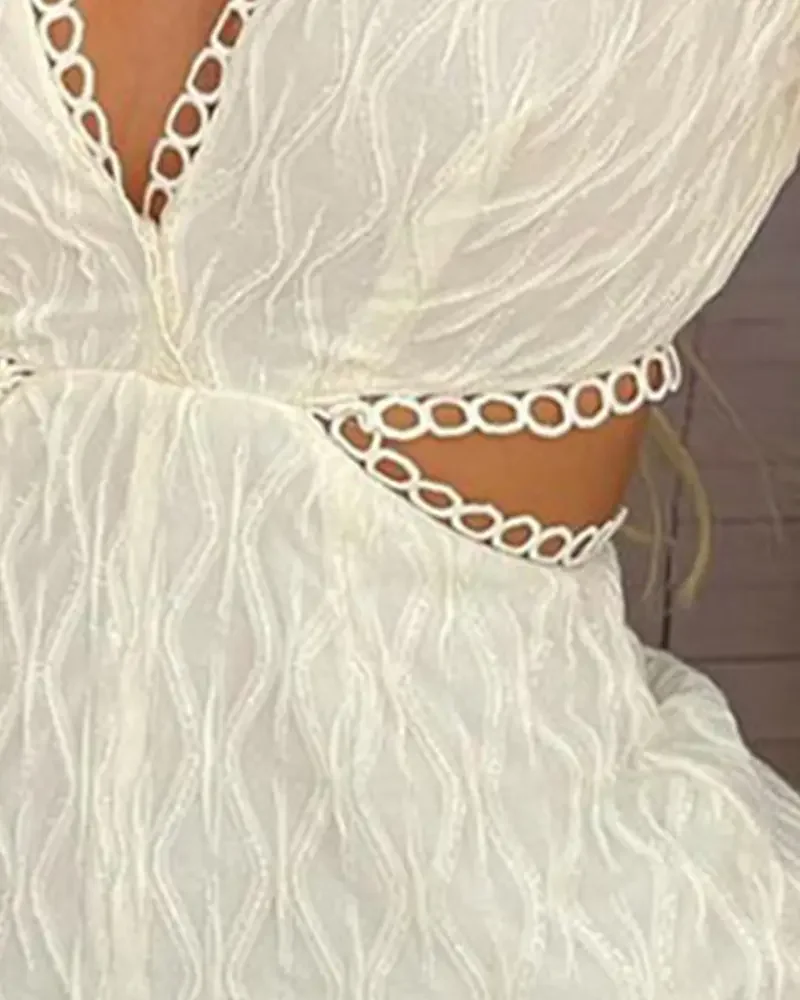 Lantern Sleeve Cutout Ruffles Romper Women 2022 Summer Fashion Sexy Cut Out Deep V Neck High Waist White Jumpsuits
