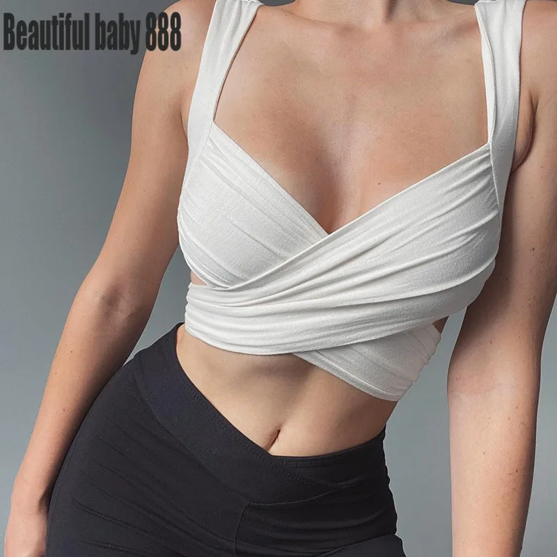 

Женские топы, сексуальная бандажная майка, однотонный корсет на бретелях, укороченные топы без рукавов, облегающая популярная Клубная одежда для вечеринки, модная летняя одежда для женщин