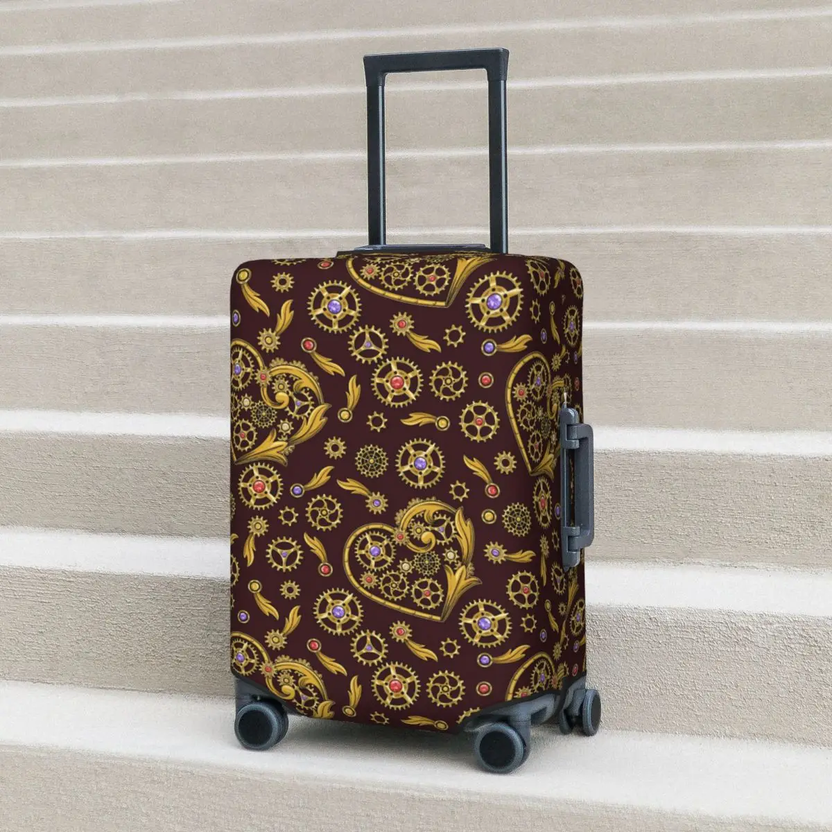 

Steampunk Gears Suitcase Cover Abstract Heart Print Holiday Travel Useful Luggage Accesories Protection