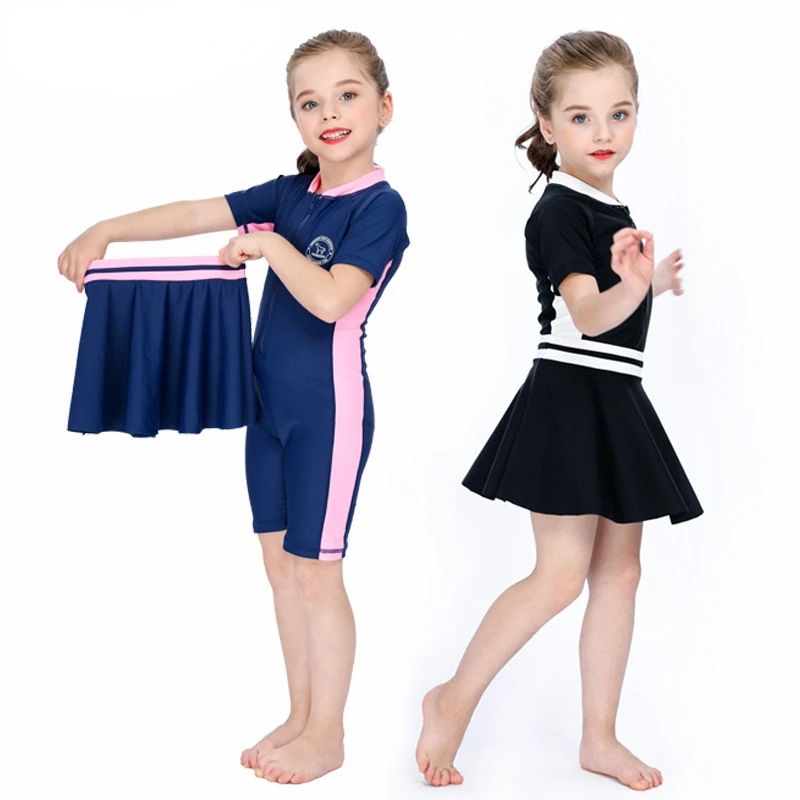 

Girls Swimwear 3 Pieces with Cap Exercise Trainning Sports Girls' Swimsuit Bath Clothes Girl Children Swimming Suit Black Blue