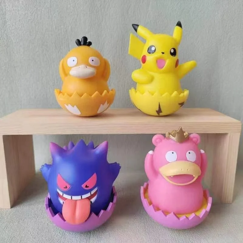 

4pcs Pokemon Anime Tumbler Figure Pikachu Gengar Psyduck Cute Doll Cartoon Movie Peripheral Toy Figurines Collectibles Gifts