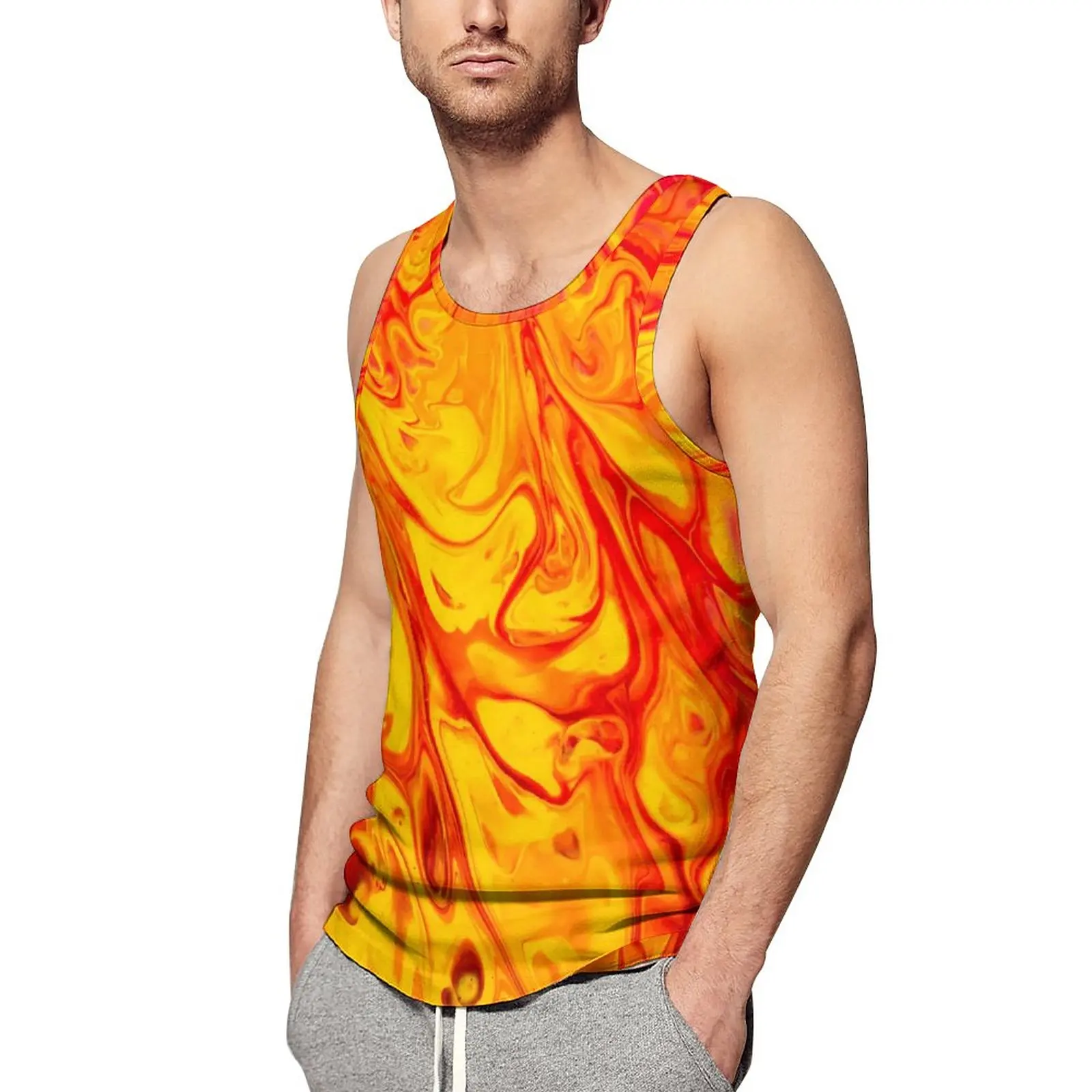 

Splatter Print Tank Top Man's Marble Fire Tops Daily Printed Workout Streetwear Oversized Sleeveless Shirts