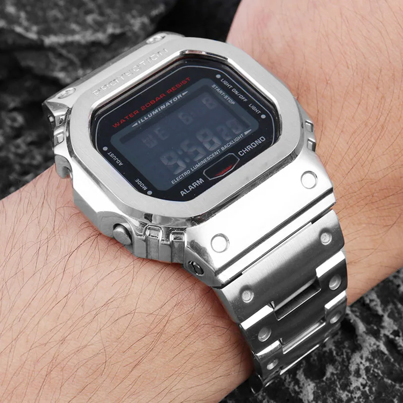 16mm Solid Stainless Steel Watchband For G-SHOCK C-asio DW-5600 DW5600 GW-B5600 GW-M5610 Modified Metal Watch Strap Bracelet