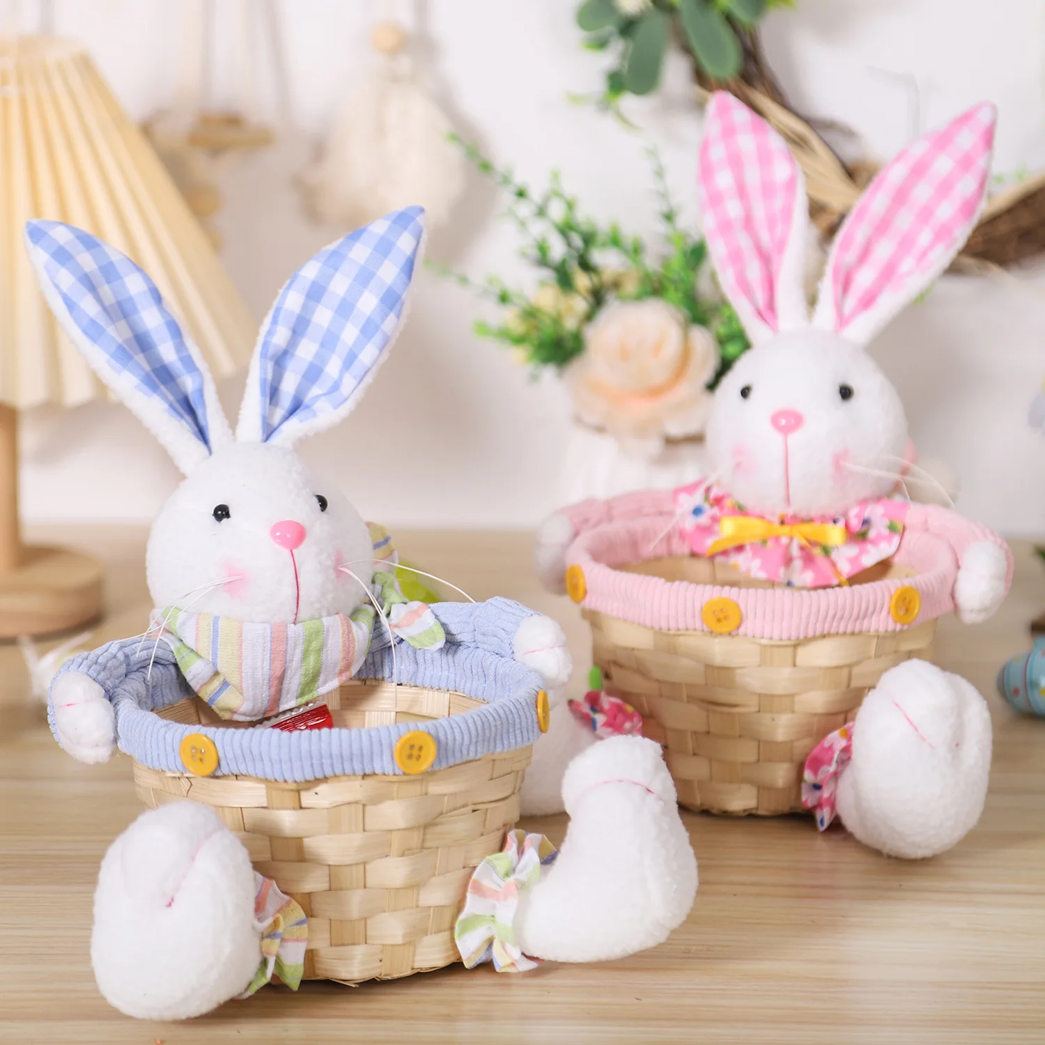 Новые пасхальные украшения мультяшная клетчатая кукла-кролик корзина для конфет