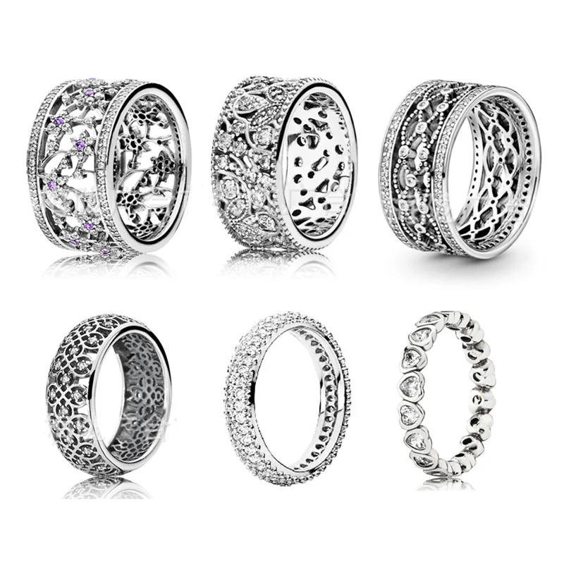 

LR 2022 New Fashion 925 Sterling Silver Diamond Simple Retro Bow Round Full Diamond Women's Ring Wholesale Charm Hollow Pattern