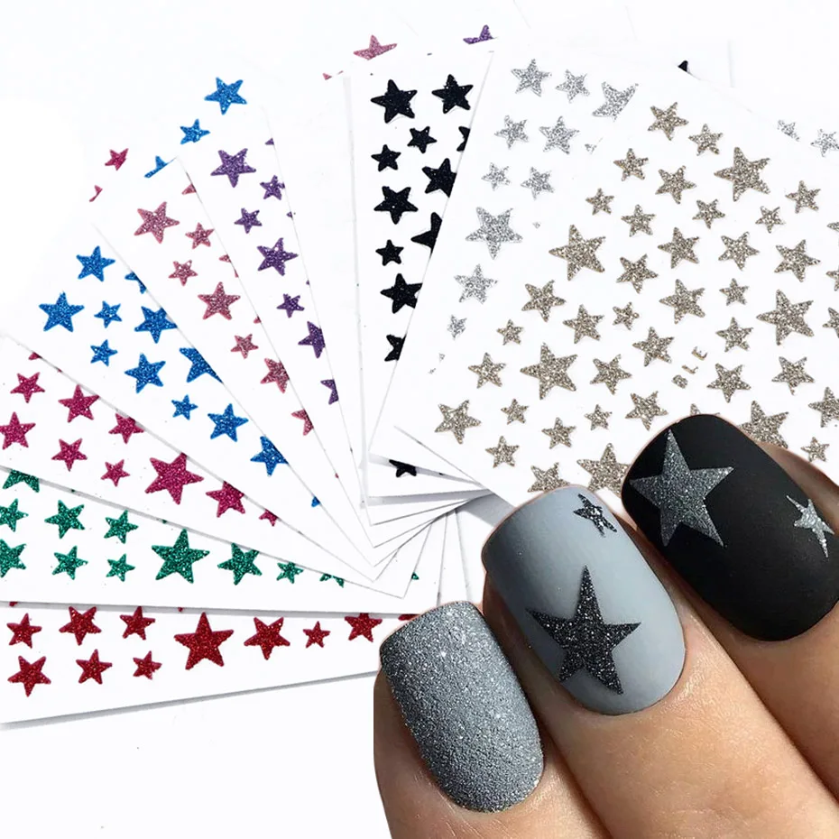 

3D наклейка для ногтей, слайдер для ногтей, наклейка со звездами, блестящие декоративные наклейки «сделай сам», переводной клей, красочные на...