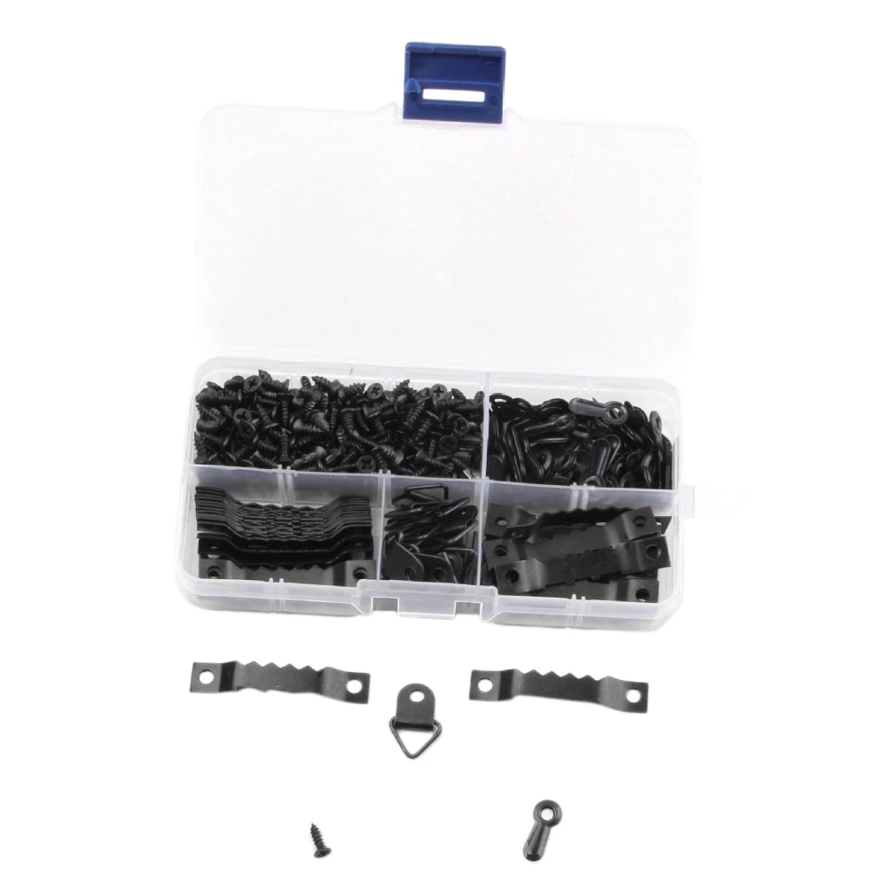 

601 Pcs Picture Frame Hardware with Screws Sawtooth Hangers for Hanging Artwork Picture Frame Hook Photos(Black)