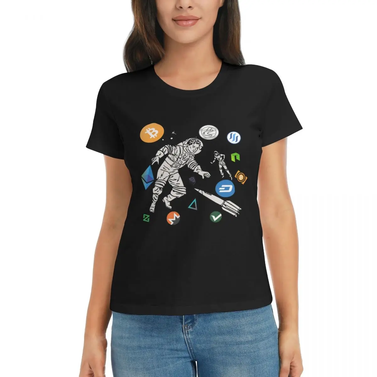 

Sports Crypto Astronaut Vertcoin Tees Black Graphic Cool High grade Travel USA Size