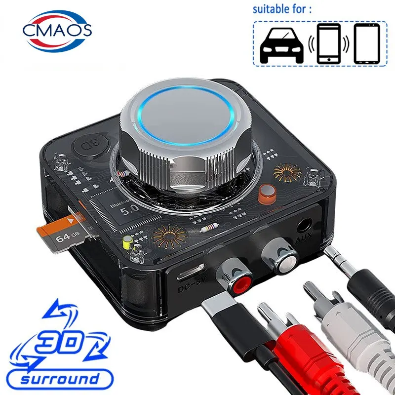 Купи Bluetooth 5.0 Audio Receiver 3D Stereo Music Wireless Adapter TF Card RCA 3.5mm 3.5 AUX Jack For Car kit Wired Speaker Headphone за 710 рублей в магазине AliExpress