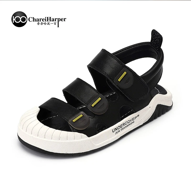 Boys' sandals 2023 new summer Baotou sun children's soft bottom non-slip leather shoes beach shoes