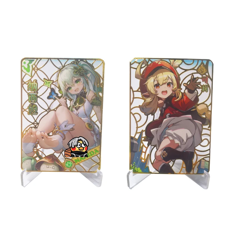 

63x88 мм аниме Genshin Impact Klee нахида полые гравировки тиснение масляная металлическая открытка подарок на день рождения Аниме периферийные устройства