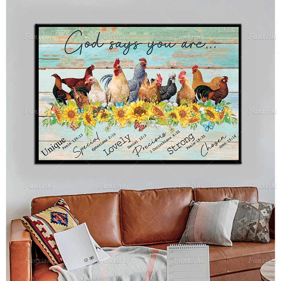 

Canvas Painting Chicken God Says You Are, Vintage Chicken Poster, Chicken Lover, Home Farm, Print Vintage Wall Art Home Decor