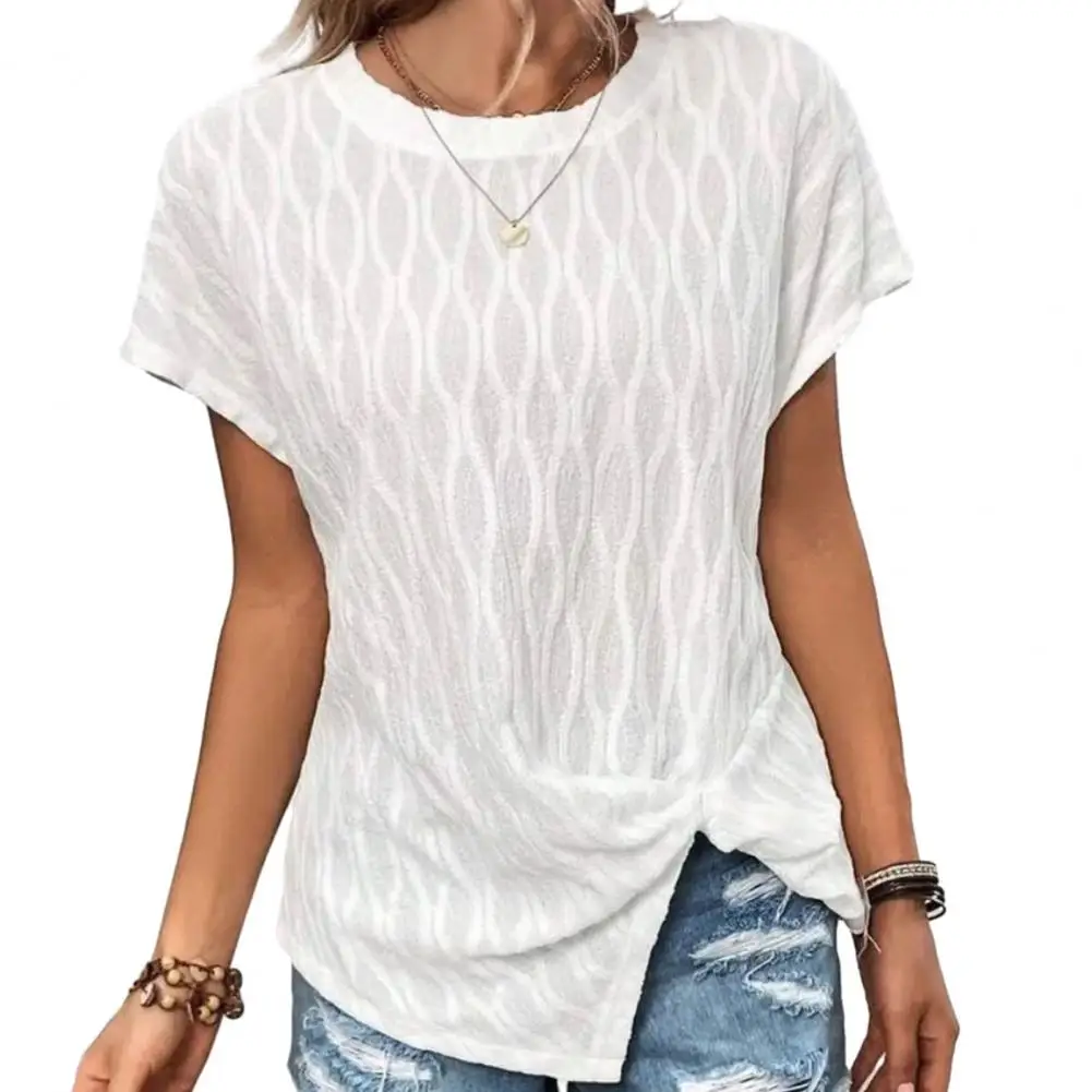 

Women's Summer Tops Casual Fashion Short Sleeve T-Shirt Female Solid Color Round Neck Oversized Split Shirts Women Blouse 2023
