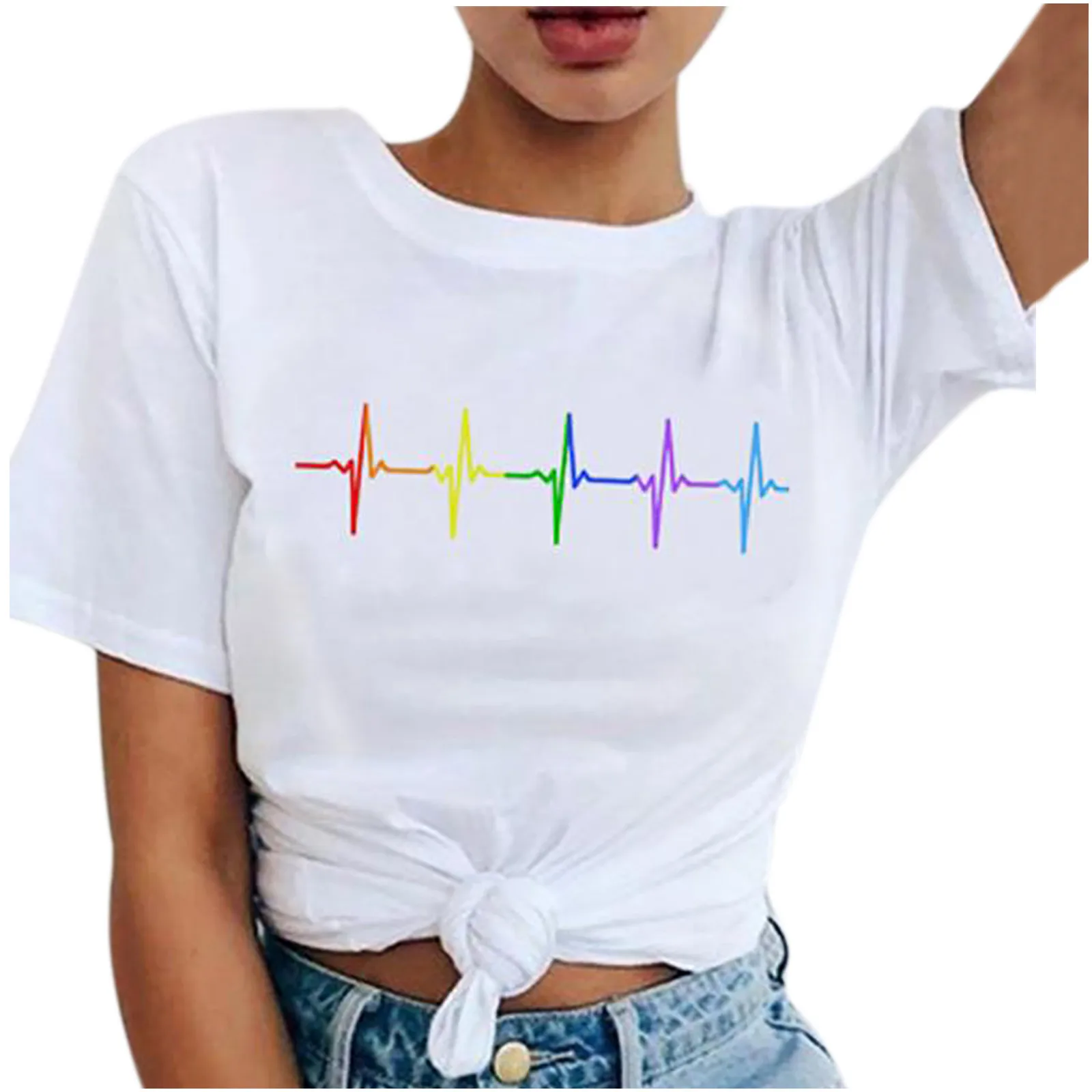 

Повседневные топы с рисунком, подходящая ко всему футболка с рукавом, женские модные короткие футболки с принтом для женщин