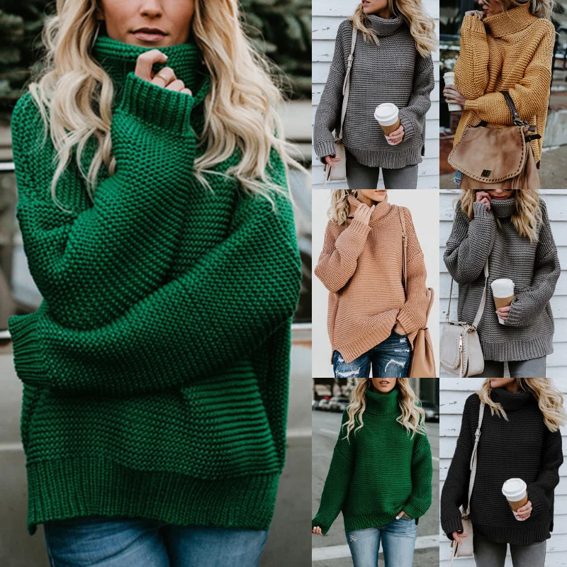 

New women's clothing in autumn and winter 2021 thick thread women's sweater high neck Pullover Sweater women