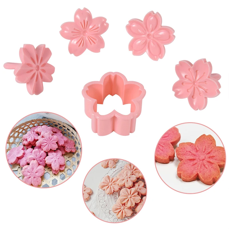 

4Pcs Sakura Cookie Cutters 3D Cartoon Pressable Biscuit Mold Cherry Blossom Cookie Stamp Flower DIY Kitchen Baking Pastry Tool