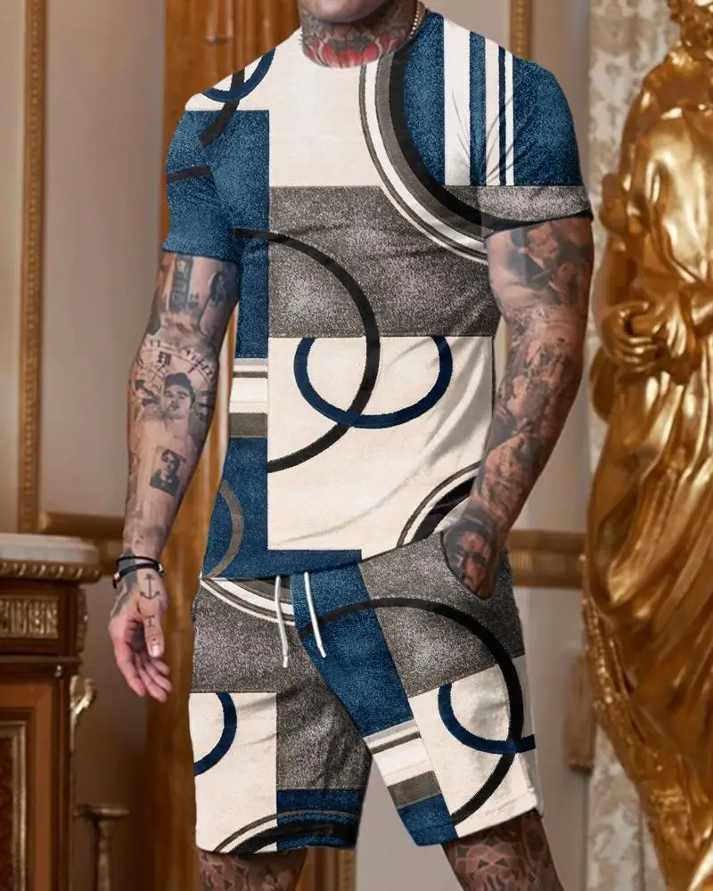 Men 3D Tracksuit 2 Piece Set Summer Oversized Sportswear Suit  T-Shirt+Shorts Outfit Set Fashion Jogging Suit Man Clothing