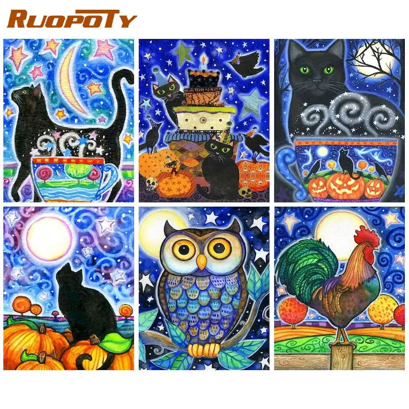 

RUOPOTY DIY Paint By Number Owl cat Hand Painted Painting Art Drawing On Canvas Gift Pictures By Numbers Animals Kits Home Decor