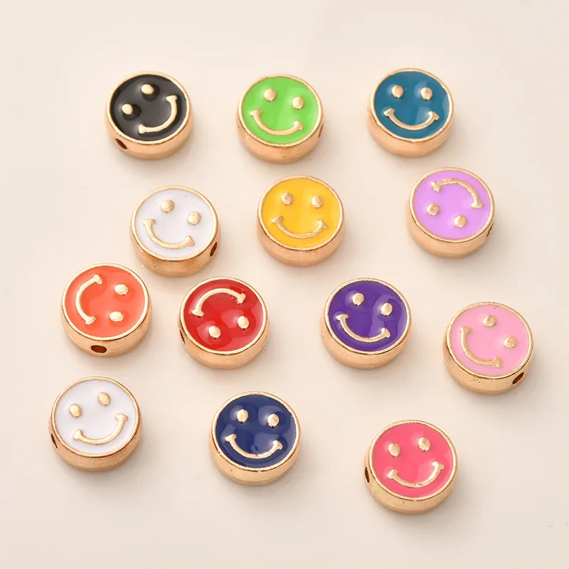 

10Pcs/lot 8mm Colorful Enamel Smile Face Round Beads for Jewelry Making Diy Bracelet Necklace Smiley Beads Accessories Supplies