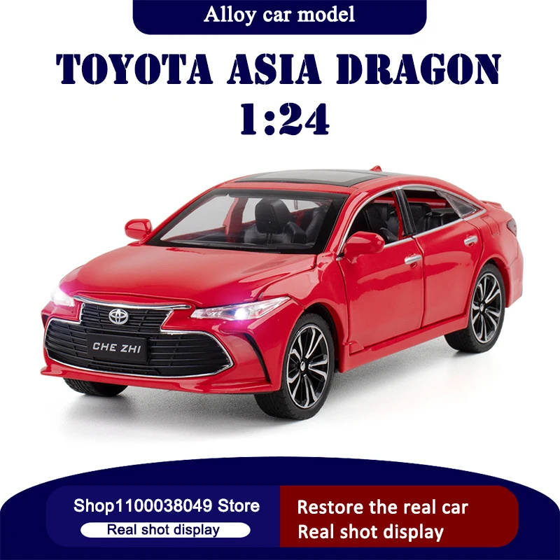 

Модель автомобиля TOYOTA в масштабе 1:24 с изображением азиатского дракона, литая и Игрушечная модель автомобиля, имитация звука и светильник, к...