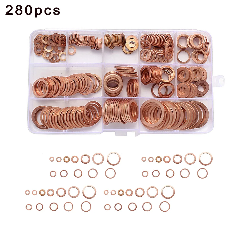 280pcs Set Car Oil Pan Gaskets Drain Bolt Crush Washer Solid Copper Seal Gasket Rings Flat Ring Shim Auto Replacement Parts