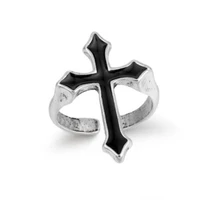 vintage black big cross open ring for men retro personality hip hop men rings trendy gothic alloy punk finger ring party jewelry