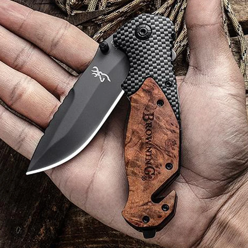 

Outdoor Wood Handle X50 Tactical Folding Knife Safety-defend Camping Hunting Survival Pocket Knives EDC Tool