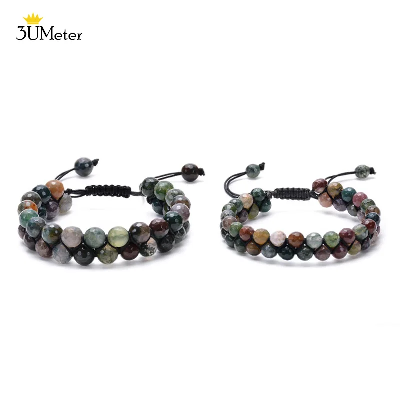 

3UMeter New Trendy Natural Stone Bracelet Adjustable Couple Bracelet India Agate Beads Bracelets Men Women Yoga Bangle Jewelry