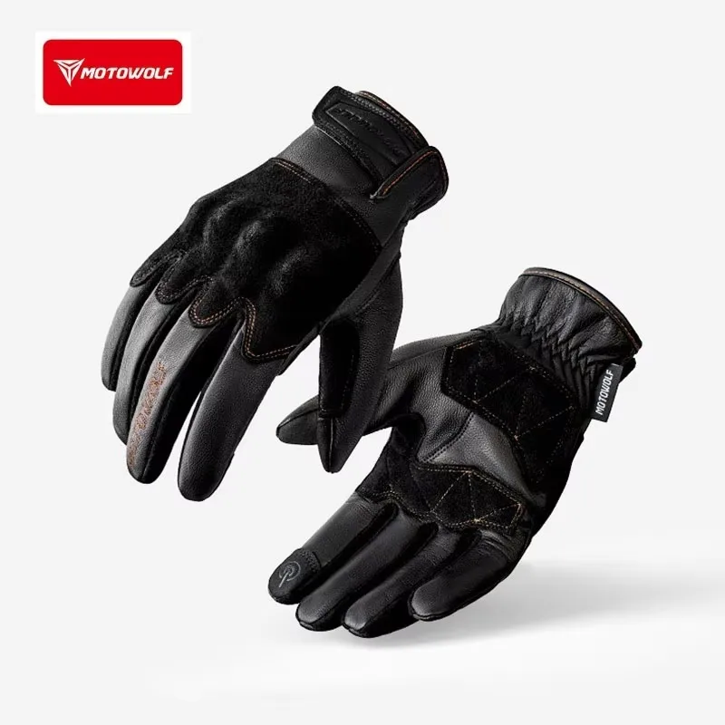 

Мотоциклетные перчатки из кожи с сенсорным экраном, прочные, с защитой костяшек пальцев, для эндуро, мужские, ретро-стиль