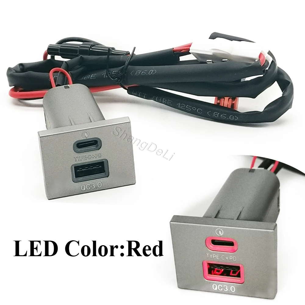 Фото Автомобильное зарядное устройство с двумя USB-портами QC3.0 Type C PD, 12В/24В, серебристое, подходит для Ford Focus 2 Mk2 2009-2011 №1