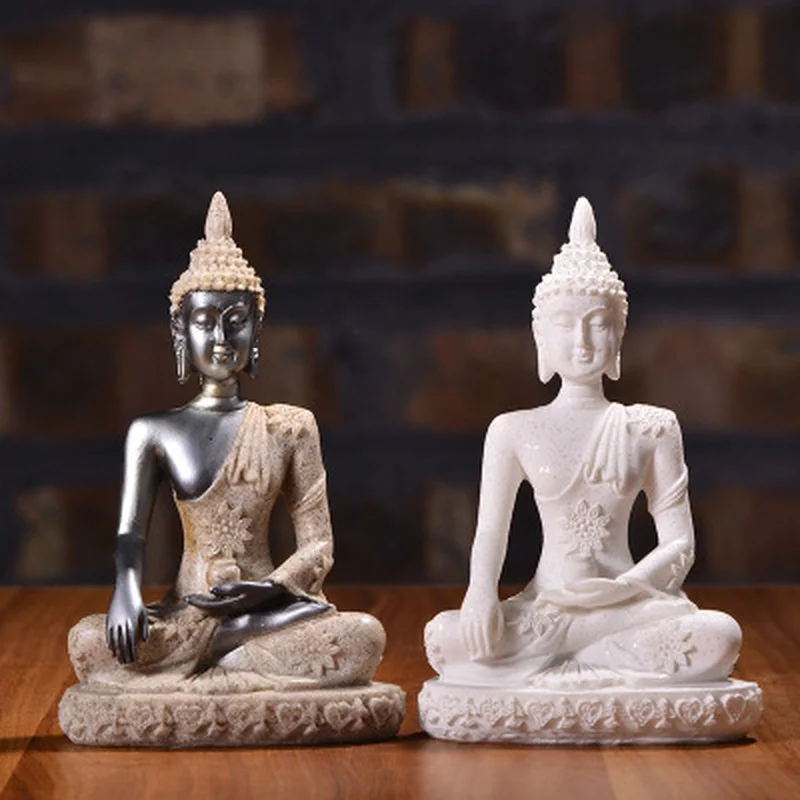 

11cm Sandstone Buddha Statue Sitting Buddha Sculpture Figurines Vintage Home Decor
