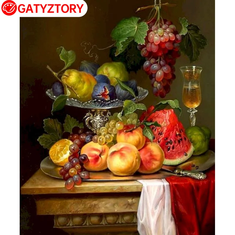 

Картины GATYZTORY по номерам, арбуз, виноград, рисование на холсте, ручная роспись, художественный подарок, DIY, рисование фруктов по номерам, набо...